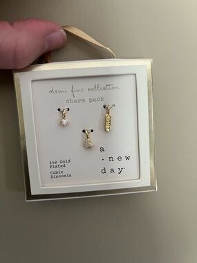 a new day Gold-Plated Charm Pack with Opal-Like, Pavé Heart, and Engraved Bar